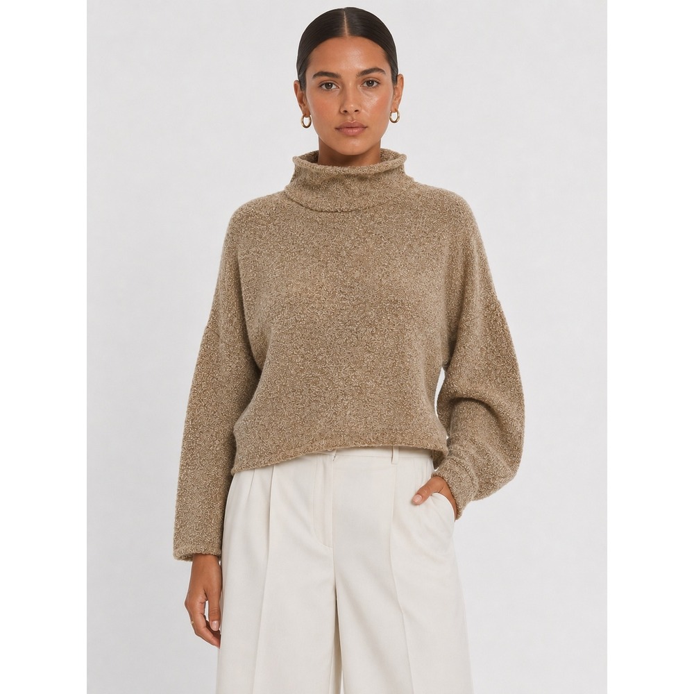 William Rast Mock Neck Marled Knit Sweater Tan Brown Wool Blend XS